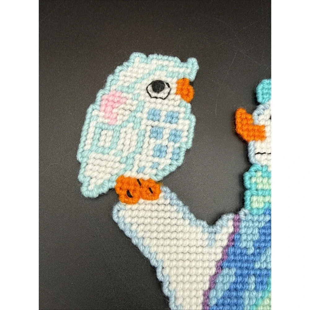 Plastic Canvas Winter Wall Table Decor Completed Blue Snowman And Bird 12 X 12